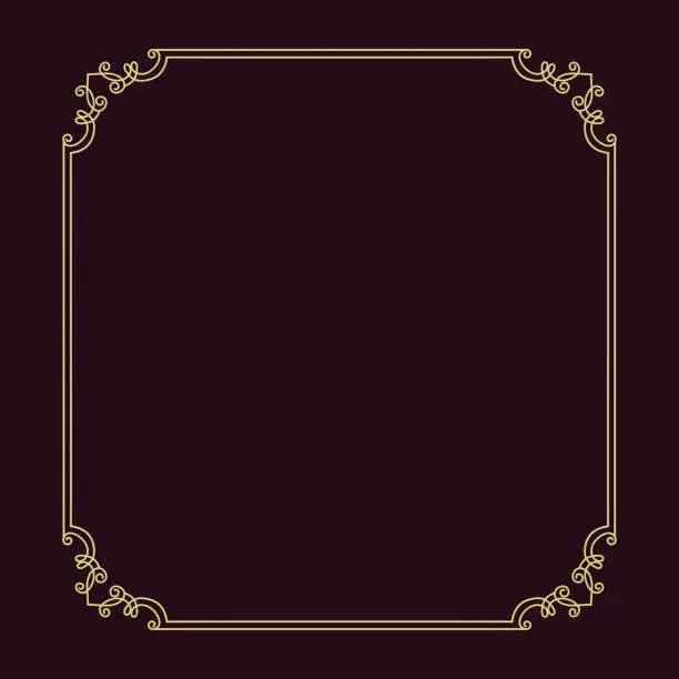 Vector illustration of Vector thin gold beautiful decorative vintage frame for your design.