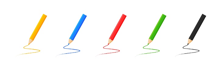 Pencil colorful stationery set. Yellow, blue, red, yellow and black pencils illustration.
