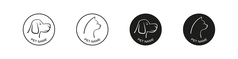 Pet name tag vector icon. Dog and cat personal tags icons.