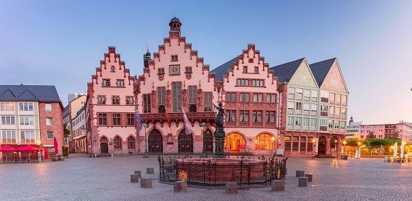 Medieval Town Hall square Romerberg in Old town of Frankfurt am Main, Germany