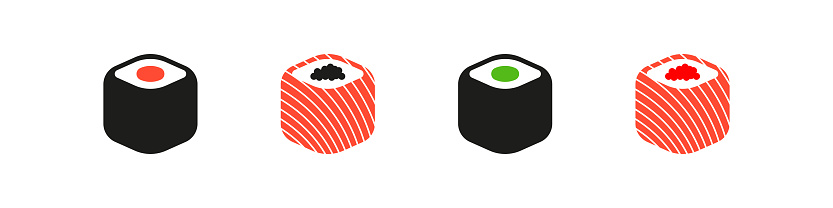 Sushi vector icon set. Javanese traditional food icon for restaurant.