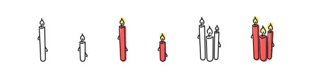 Vector illustration of Candle doodle vector set. Christmas candles festive collection.