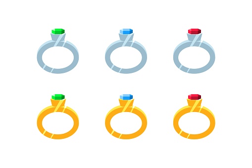 Ring icon set. Ring with a precious stone. Flat style. Vector icons