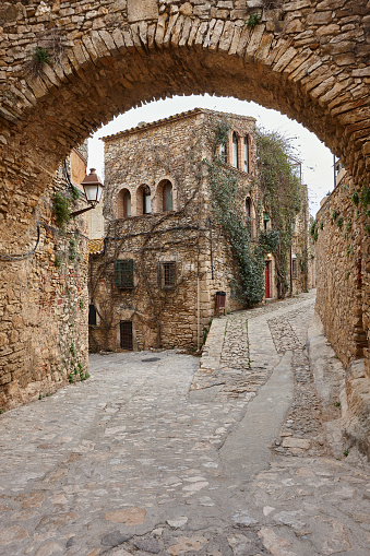 Picturesque medieval stone village of Peratallada. Costa Brava. Girona, Spain