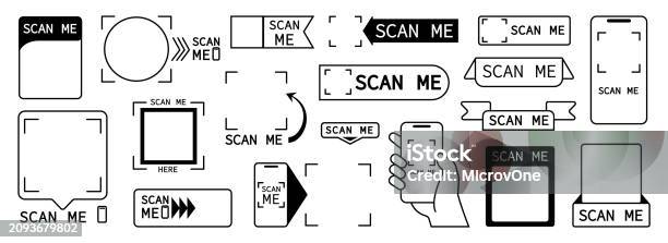 Scan Frame Icon Scanning Frames Qr Codes Stickers And Scan Me Inscription Empty Info ...