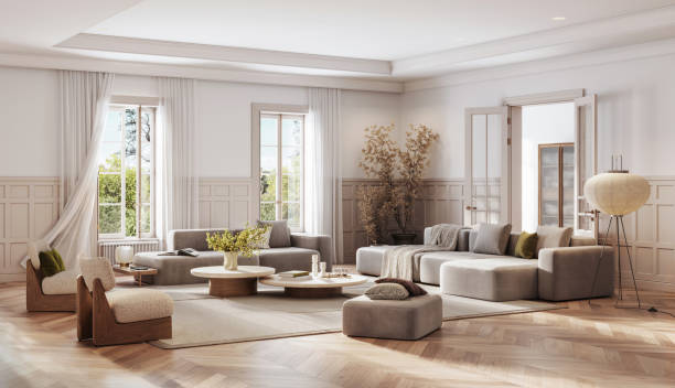 istock Virtual Design of Elegant Living Room with Nature View 2093684613
