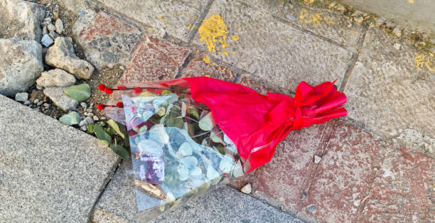 istock Flower petals are scattered on the floor 2093721565
