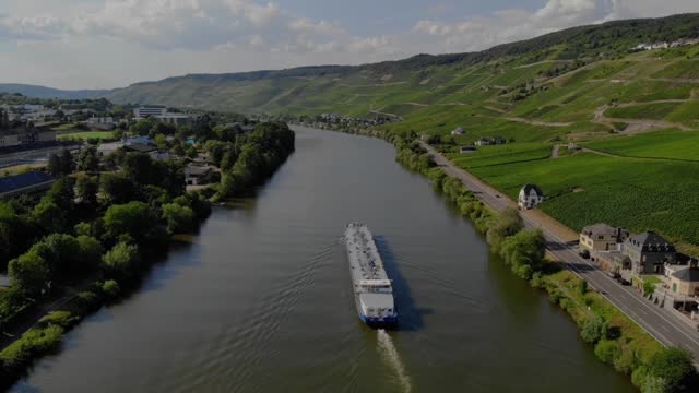 Inland shipping boat gas transport over the river Mosel in Germany