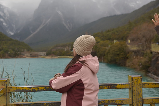Blue Moon Valley in Yulong Snow Mountain, a green lake and artificial waterfall