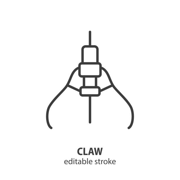 ikona linii pazurów automatu z zabawkami. zręcznościowa gra dźwig ilustracja wektorowa. edytowalny obrys. - mechaniczny grabber stock illustrations