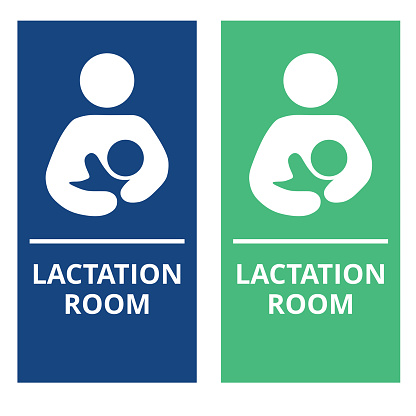 Blue and green lactation room banners on a white background