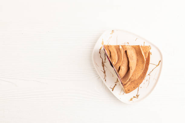 istock Marshmallow cake on white wooden. top view, copy space 2093769925