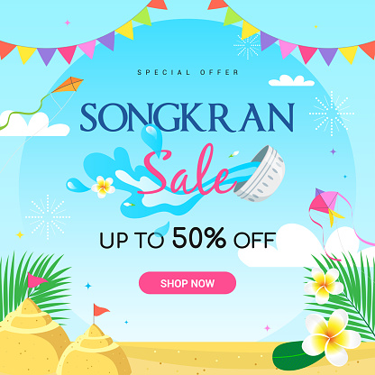 Songkran sale promotion vector illustration. Thai New Year Holidays