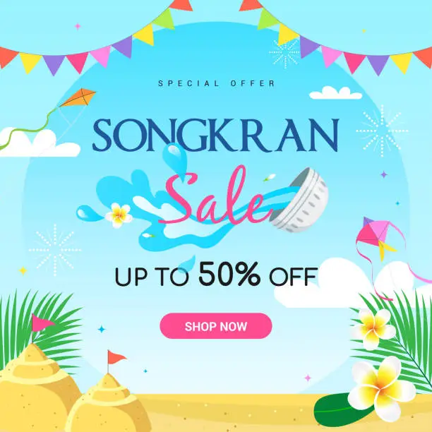 Vector illustration of Songkran sale promotion vector illustration. Thai New Year Holidays