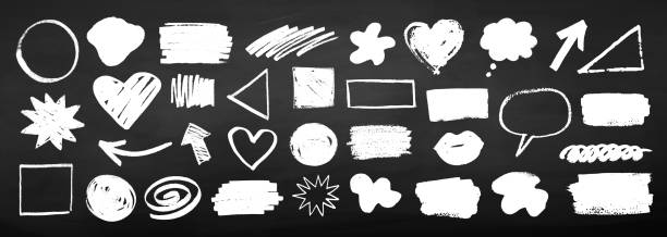 Hand drawn chalk geometric elements Hand drawn chalk geometric elements vector collection on chalkboard background drawing of a cute math stock illustrations