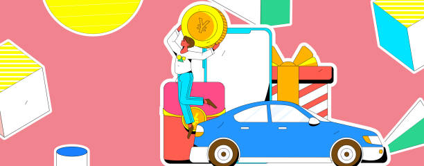 istock Flat vector concept operation hand drawn illustration of people taking a taxi 2093804355