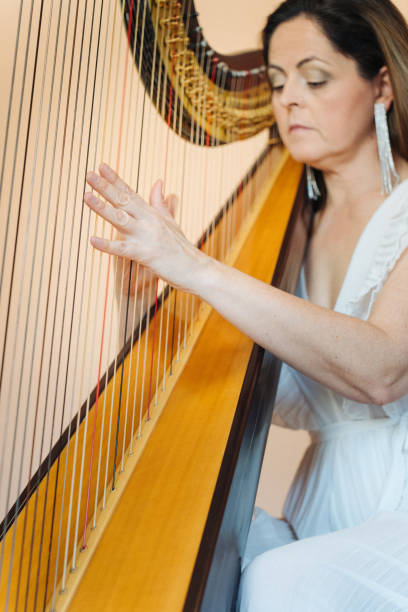 istock Female musician playing the harp 2093817218