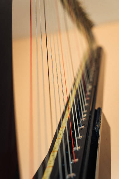 istock Close-up of the strings of a modern electronic harp. 2093817772