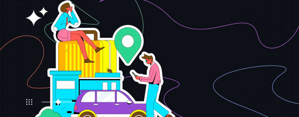 istock Flat vector concept operation hand drawn illustration of people taking a taxi 2093838305