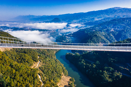 Aerial view of  Longjiang Grand Bridge in Tengchong, Yunnan,China.