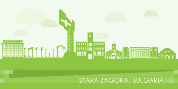 Vector illustration of Green Skyline panorama of  city of Stara Zagora, Bulgaria