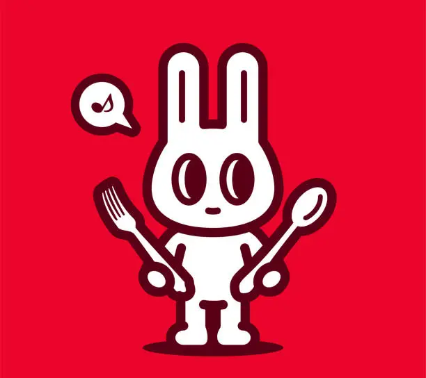 Vector illustration of A cute bunny holds a spoon and a fork