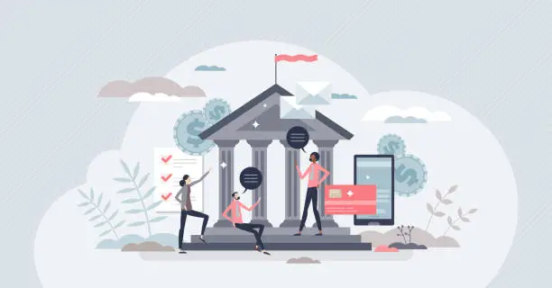 Vector illustration of Government officials and national public building workers tiny person concept