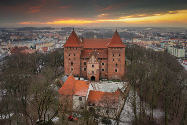 Nidzica, Poland - January 27,2024: Teutonic castle in Nidzica at sunset, Poland.