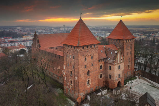 Nidzica, Poland - January 27,2024: Teutonic castle in Nidzica at sunset, Poland.