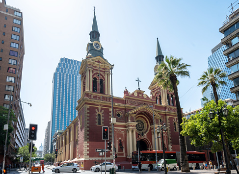 low angle view on Church Basilica de la Merced in Santiago, Chile