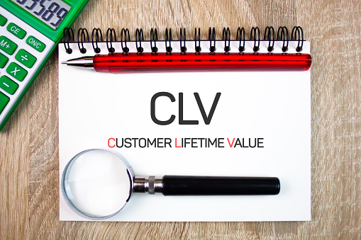 CLV - customer lifetime value, acronym, inscription. CLV business concept.