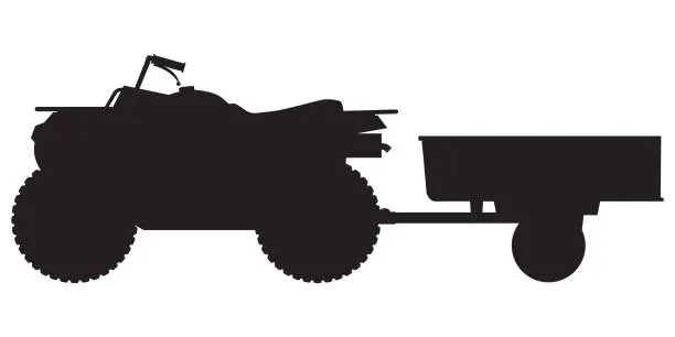 Vector illustration of ATV with Utility Trailer in Silhouette