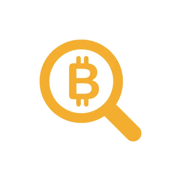 Vector illustration of Magnifying Glass Bitcoin Sign Icon Vector Template Illustration Design