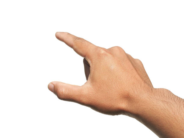 istock Men's hands making gestures like  I'm pointing at something.  or touch the phone screen  Isolated on white background. 2093991755