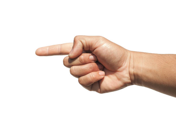 Man touching something on light grey background, closeup. Space for text