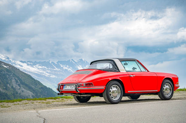 porsche 912 targa classic sports car in the alps - ferrari italian culture porsche porsche 911 ストックフォトと画像