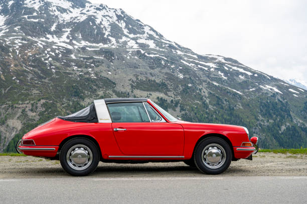 porsche 912 targa classic sports car in the alps - ferrari italian culture porsche porsche 911 ストックフォトと画像