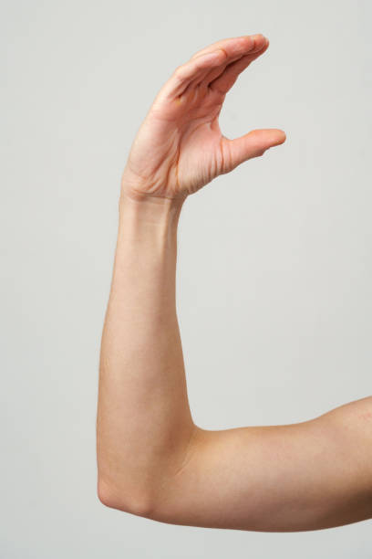 istock Male hand gestures over gray background studio shot 2094005661