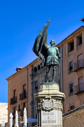 Segovia, Spain - January 25, 2024: Ancient sculpture honoring Juan Bravo