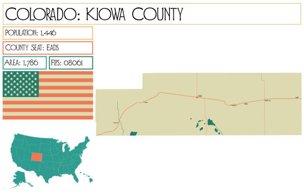 Large and detailed map of Kiowa County in Colorado USA. Large and detailed map of Kiowa County in Colorado USA. kiowa stock illustrations