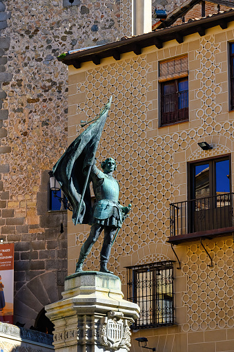 Segovia, Spain - January 25, 2024: Ancient sculpture honoring Juan Bravo