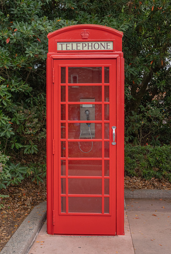 Vintage red phone box from England with copy space