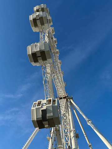 View of a ferris wheel with a clear blue sky