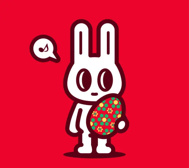 Vector illustration of Happy Easter, a cute bunny holds a big Easter Egg