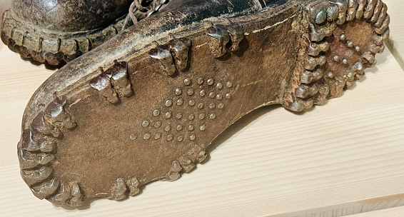 Vintage snow hiking boots sole with spikes