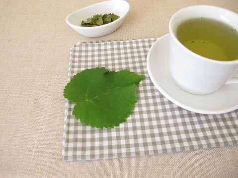 Mulberry leaf tea made from dried leaves from the white mulberry tree