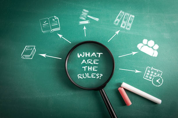 istock What Are The Rules? Magnifying glass on green school blackboard background 2094092134