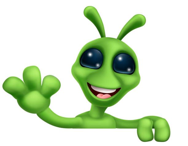 ilustrações, clipart, desenhos animados e ícones de alien cute little green man martian cartoon mascot - frame smiling white background human hand