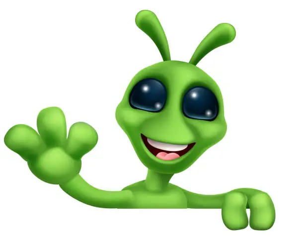 Vector illustration of Alien Cute Little Green Man Martian Cartoon Mascot