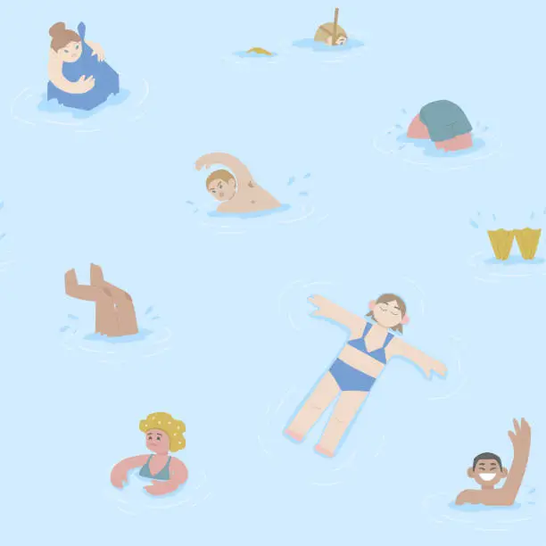 Vector illustration of Seamless pattern with people resting in the water